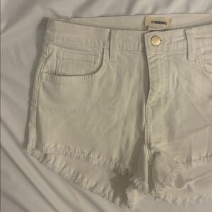L’AGENCE White Raw Hem Cut Off Denim Shorts